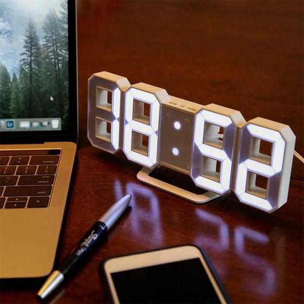 3D LED Digital Wall Clock Desk Alarm Clock Auto Adjustable Brightness 8.4 Inch Hanging Clock USB Powered for Bedroom Living Room Y250116