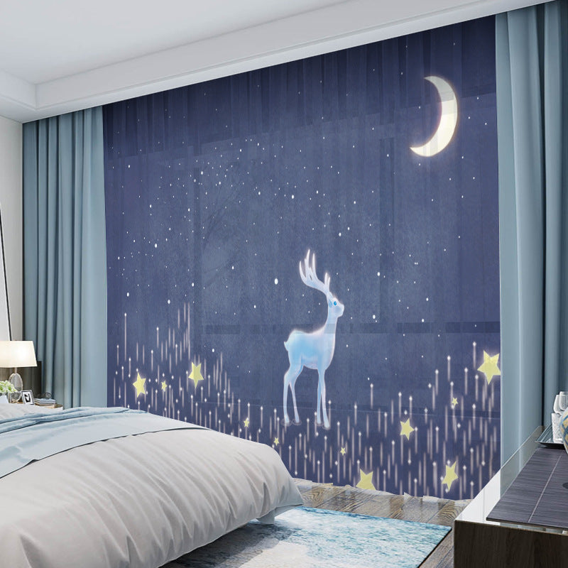 YL-36562 Whole house Nordic forest elk curtain modern ins style bedroom living room blackout floating window gauze package