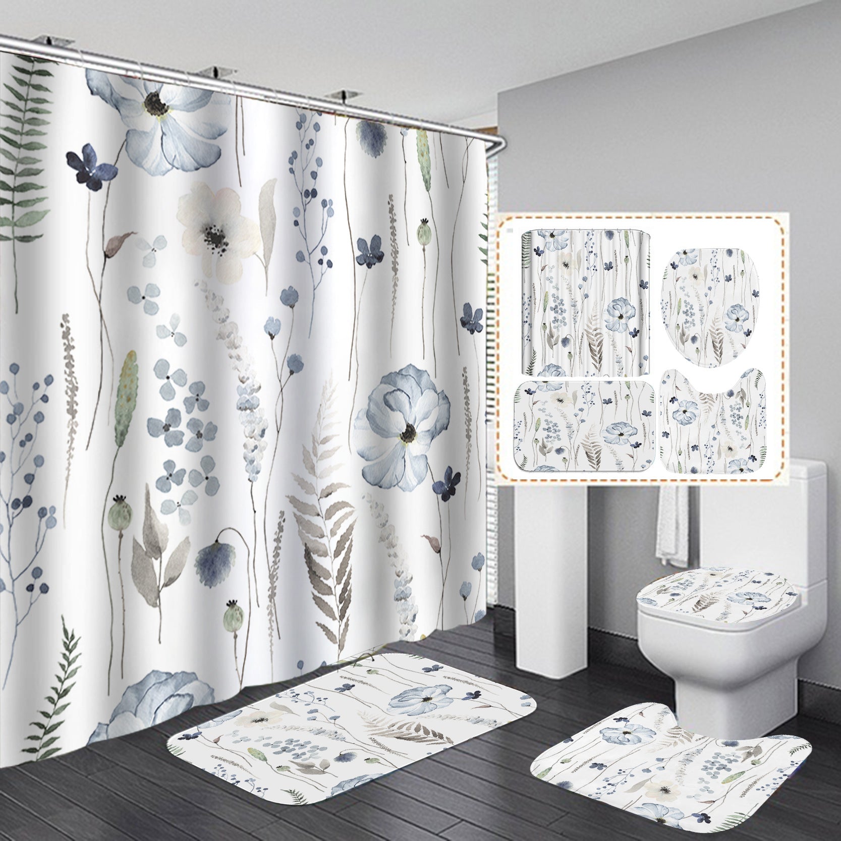 YL-37435 bathroom toilet punch-free curtain waterproof anti-light roller blinds toilet toilet block curtain toilet three-piece set