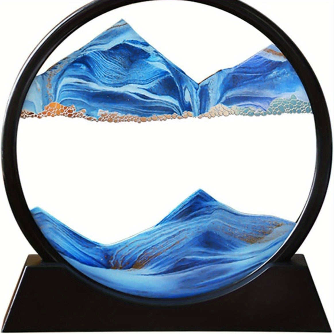 TEMU 7 Inch 3d Moving Sand Art Picture - Dynamic Sea Landscape , Round Glass Tabletop Decor With Mesmerizing Patterns, Sensory Relaxing Desk Art For