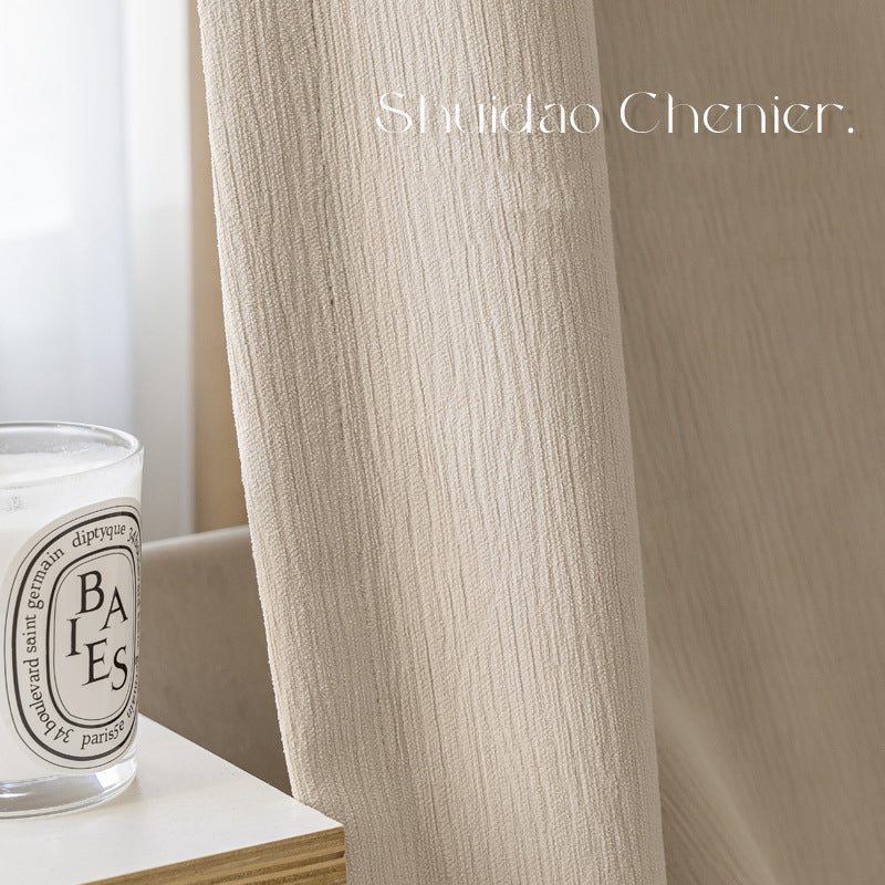 T0023 Mizushima chenille jacquard thickened blackout curtains micro texture soft feel cream color milk tea color double door width Curtain