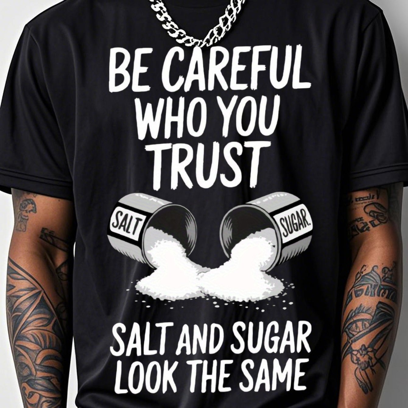 TEMU Mens T Shirt Salt Graphic Print Be Careful Who You Slogan Short Sleeve Crew Neck Top 200g Cotton Breathable Stretch Fabric