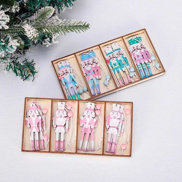 8 Cute Pink Wooden Christmas Nutcracker Soldiers Pendant 2024 Christmas Tree Decoration Navidad Natal Christmas Decoration New Year 2025 W24