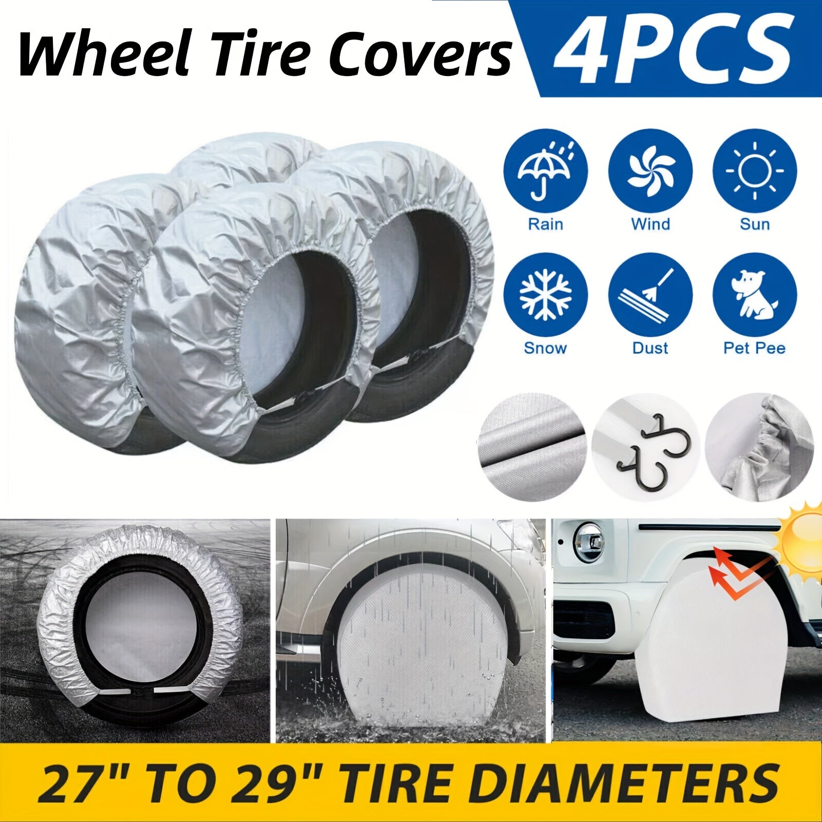 TEMU 4pcs Tire Covers Silvery For 27 To 29 Inch Trucks