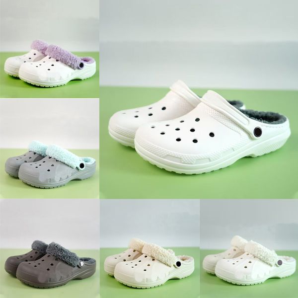 Designer Croc Winter Slippers Women Men clog slides White Black Fashion Fur Cotton Velvet Snow Warm Scuffs Booties outdoor indoor Home platf