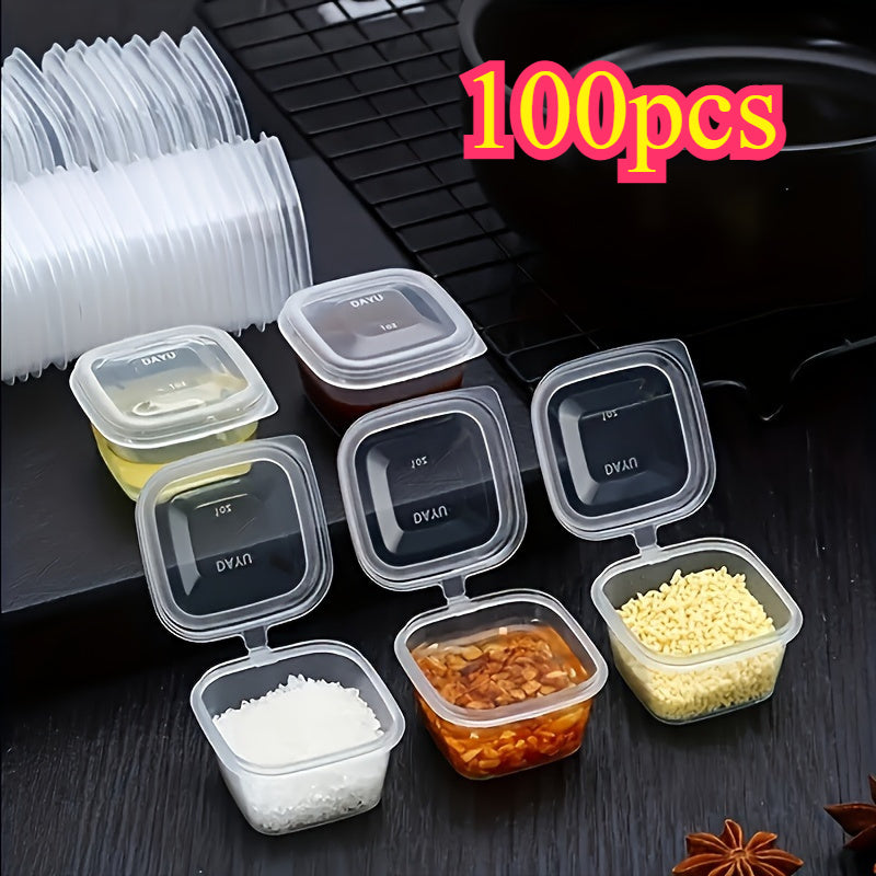 TEMU 50-100pcs Storage Cups, 0.85oz Transparent Small Sauce Cups With Lids, Disposable Mini Storage Containers, For Sauces, And Spices, For Camping,