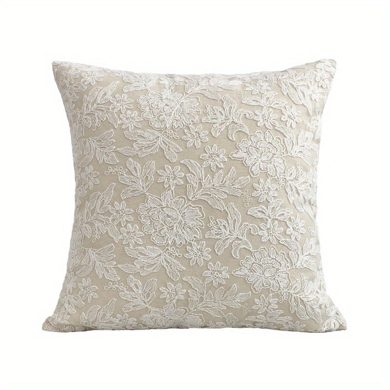 TEMU 1pc Embossed Lace Flower Embroidered Throw Pillowcase French Classical Pillow Cover, No Pillow Core, For Living Room Bed Sofa Couch Home Decor