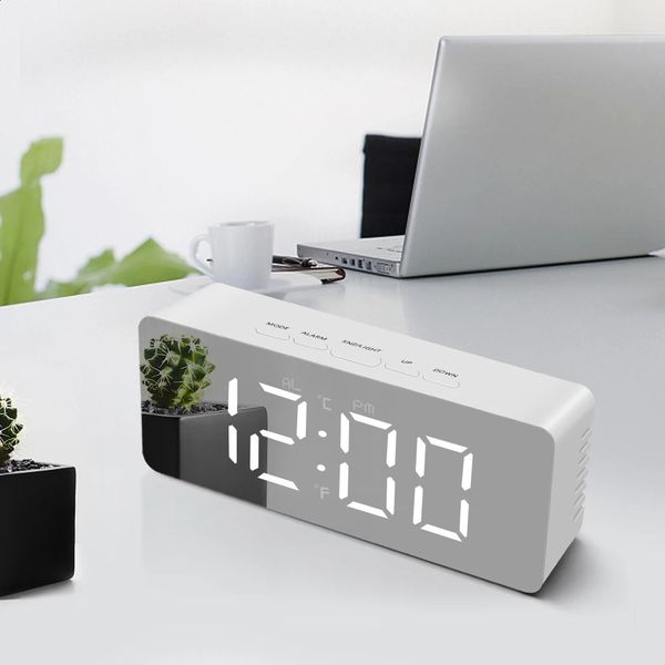 1Pcs rectangular LED mirror display time desktop clock USB power alarm clock home decoration digital desktop clock 14 * 3.5 * 55cm 241217