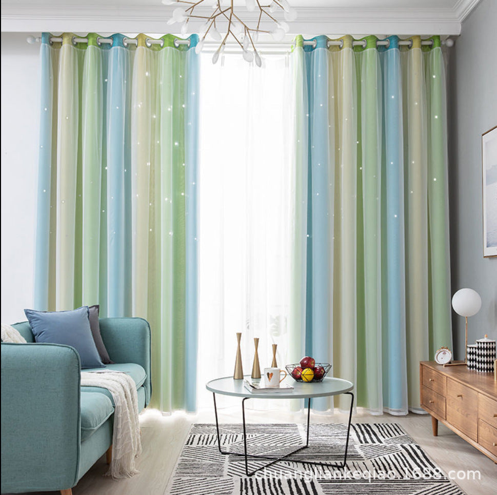 YL-31518 Morandi gradient stripes foreign trade cross-border double-layer integrated blackout gauze curtain finished product wholesale