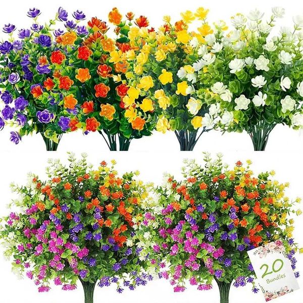 1 Bundle Artificial Flowers Outdoor UV Resistant Shrubs Plants Fake Flower Greenery for Office Kitchen Wedding Garden Decor Y240801