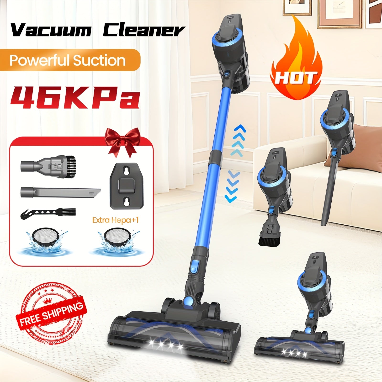 TEMU Lightweight Home Vacuum Cleaner 46kpa Powerful Suction Anti- Brush Multi-speed Suction Settings Removable Battery 60-minute Ultra-long Run -lit