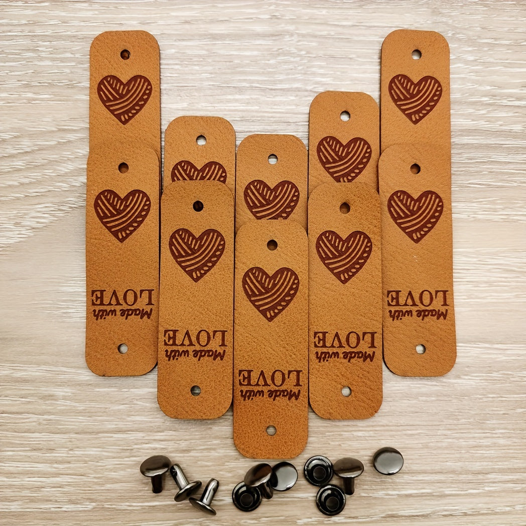 TEMU 10-pack Synthetic Heart Tags With 10 Sets Of Nail Set, Personalized Diy Craft Labels For Clothing, Bags, Accessories - &