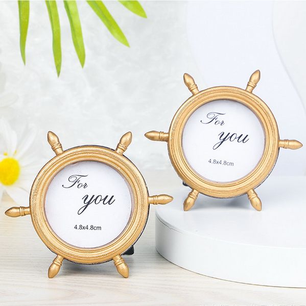 50PCS Beach Theme Wedding Party Favors Gold Ship Wheel Photo Frame Place Card Holder Table Decoration Supplies