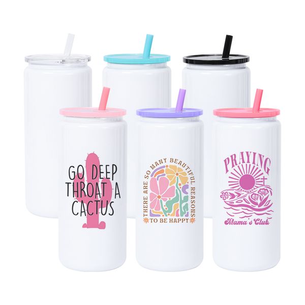 Sublimation 16oz stainless steel tumbler juice can with colorful lids reusable straw beer Soda Can Cup drinking cups