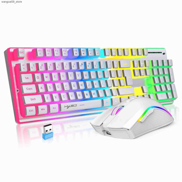 Keyboards Rechargeable Wireless Pudding Keyboard Mouse Combos Kit 2.4G USB RGB Backlight Keyboard and Gaming Mice Set for Home Office J24121