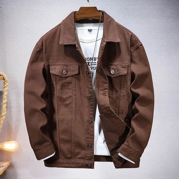 Casual Denim Jacket Autumn Loose Fit Men Womens Same Style Coffee Top Shoulder Drop Jacket 240815