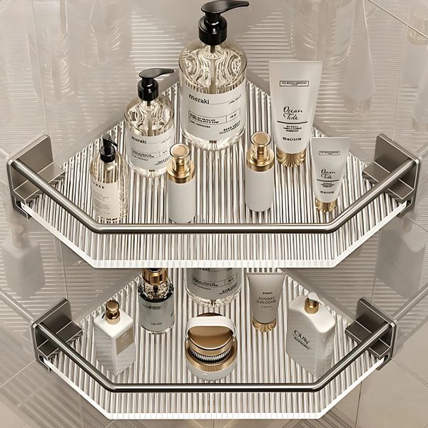 2PCS Bathroom Acrylic Shelf Kitchen Storage Organic Shampoo Shower Rack Bathroom Accessories Non Drilled Storage Rack 240905
