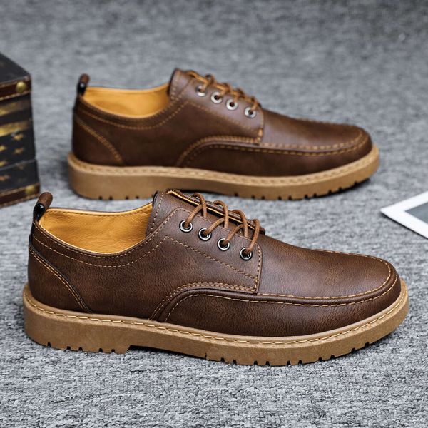 Round Head Leather Business Dress Handmade Casual Shoes Lace-up Footwear Men Platform Moccasins Slip-on Loafers dhshoess