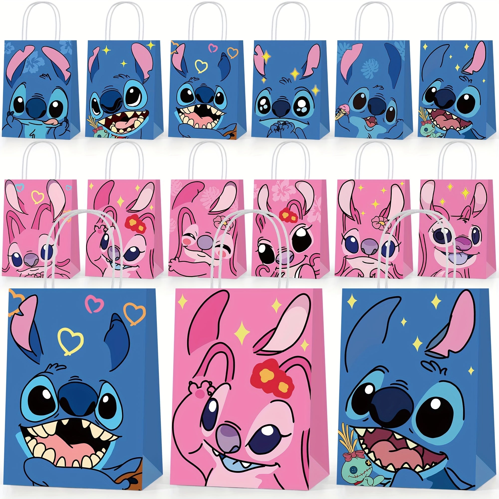 TEMU 24pcs Stitch Mermaid Party Gift Boxes - Vibrant Designs With Pink Accents, Includes Handles For Easy Handling, Birthday Favors, Candy Treats &