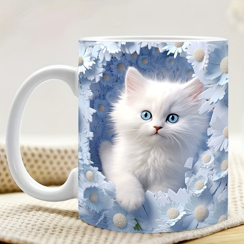 TEMU Ceramic Cat Mug 11.83oz, Coffee, Tea, Milk, Dishwasher& Microwave Safe, Ideal Gift For & Family, Kitty Design