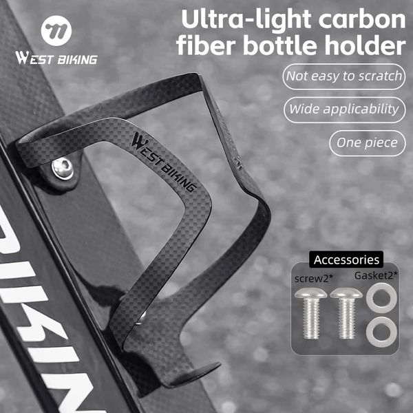 WEST BIKING Carbon Fiber Bicycle Bottle Holder Lightweight Integrated 3K-UD Carbon Fiber Bicycle Bottle Cage Cup Holder 241212