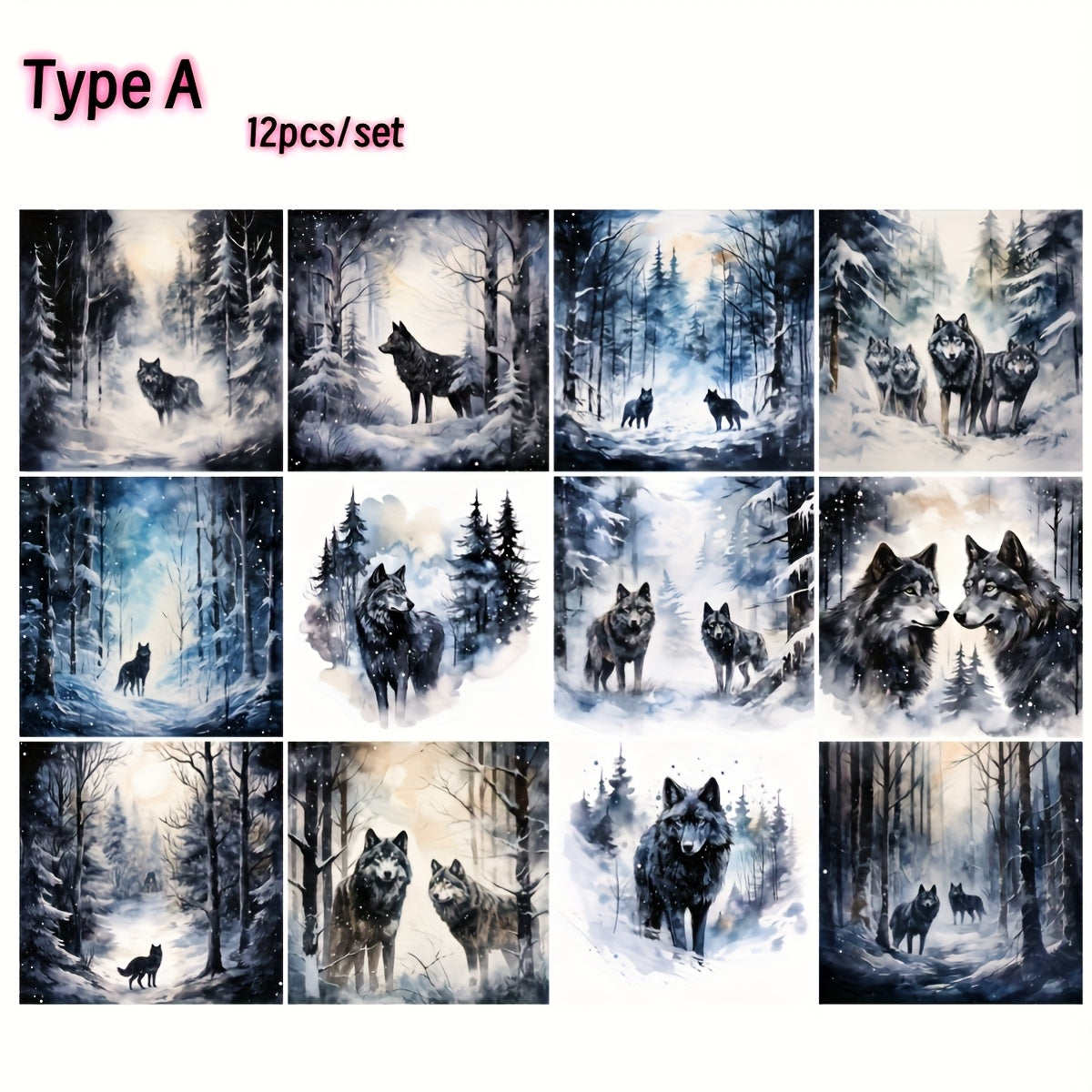 TEMU 12pcs Vintage Forest Wolf Pack Waterproof Stickers - Self-adhesive, Reusable Diy Decals For Scrapbooks, Notebooks, And Journals, Notebook