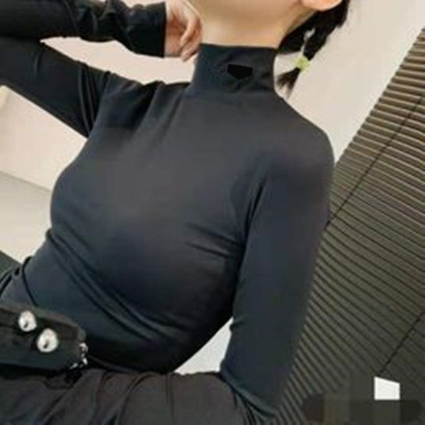 Women Blouses Shirts High Necks Long Sleeves Sweatshirt For Lady Slim Style With Budge Neck Yoga Shirt Thin Material Tees Tops