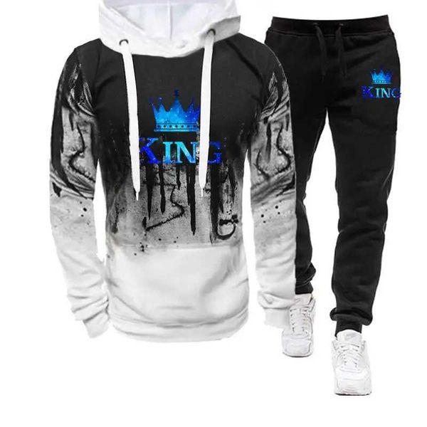 Men&#039;s Tracksuits Autumn winter Mens Sports Suit King Printed Tracksuit mens Clothing Hoodie+Sweatpants Fashion 2Pcs Set Jogging H241129