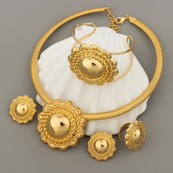 18k Gold Plated Jewelry Sets For Women Ethiopian Fashion Necklace Earrings Bracelet Ring Jewellery Set Wedding Party Gifs 241120