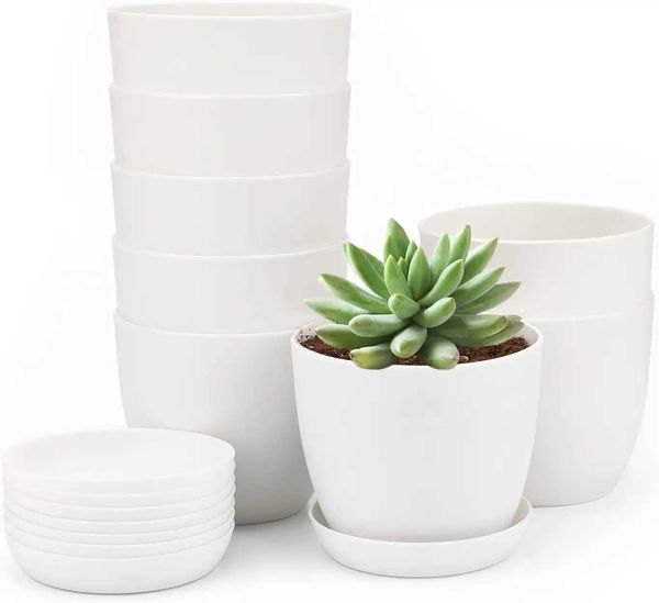 Plastic Planters Indoor Set of 8 Flower Plant Pots Decorative Gardening Pot with Drainage and Saucer for All House Plants Y250120