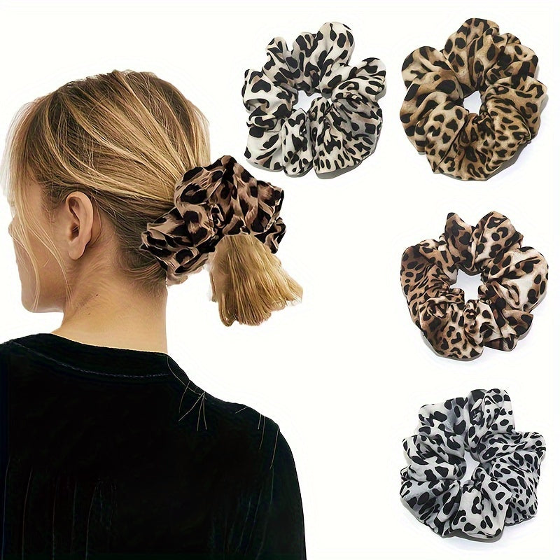 TEMU 4pcs Leopard Print Scrunchie Set - Vintage Boho Style Elastic Hair Ties For Women, Ponytail Holders
