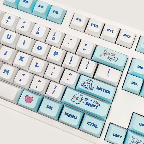 XDA Profile Steam Rabbit Blue PBT Keycap DIY Custom SYE-SUB Cute Keycaps for Mechanical Keyboard Gaming MX Switche 129 Key