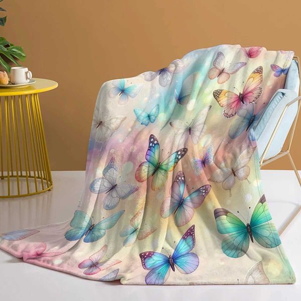 Colorful Butterfly Pattern Throw Blanket Soft Cozy Fleece Flannel Throw Blanket for Couch Sofa Bed for Teens Adults kidsXJ241210