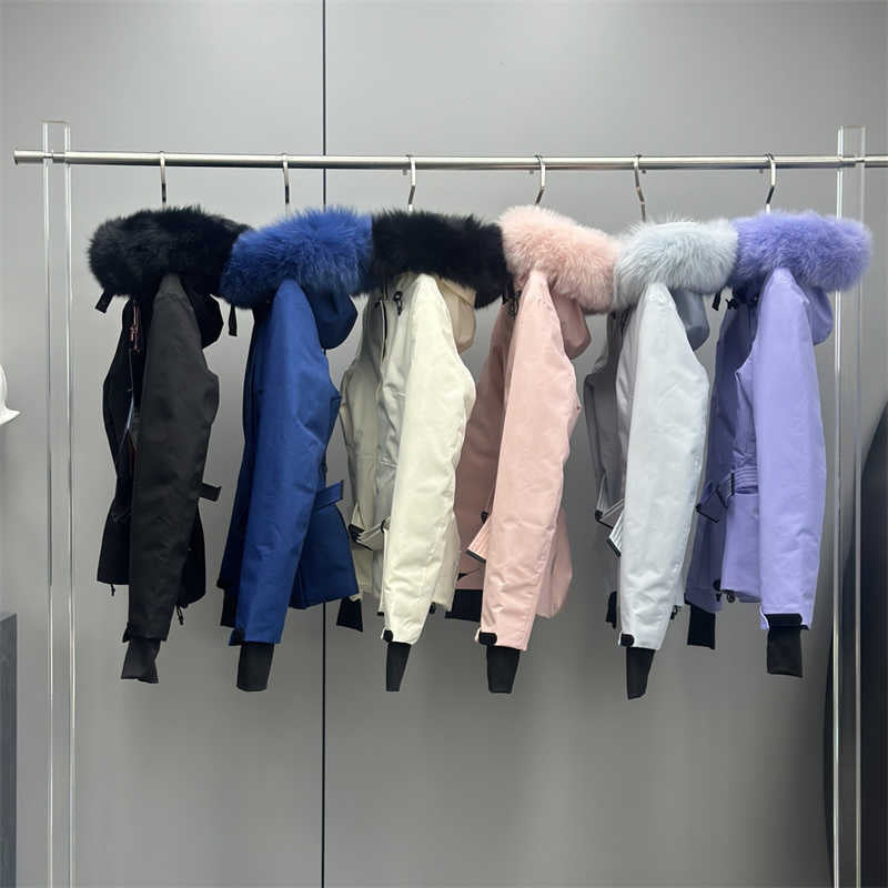 winter jacket women warmer fur collar hooded puffer ski jackets womens coat designer Logo Waterproof zipper short down jacket adjustable belt outdoo