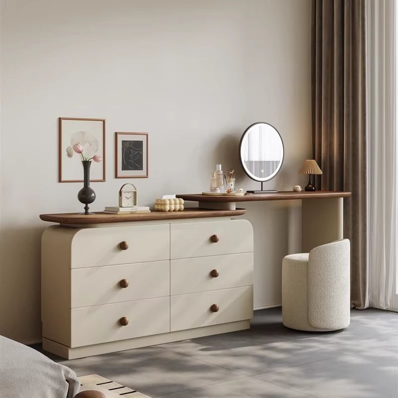 Dressers table Middle ancient style all solid wood baked paint dressing table, makeup table, bucket cabinet integrated, walnut wood light luxury