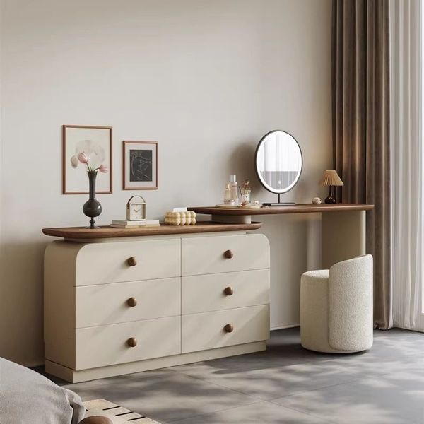 Dressers table Middle ancient style all solid wood baked paint dressing table, makeup table, bucket cabinet integrated, walnut wood light lu