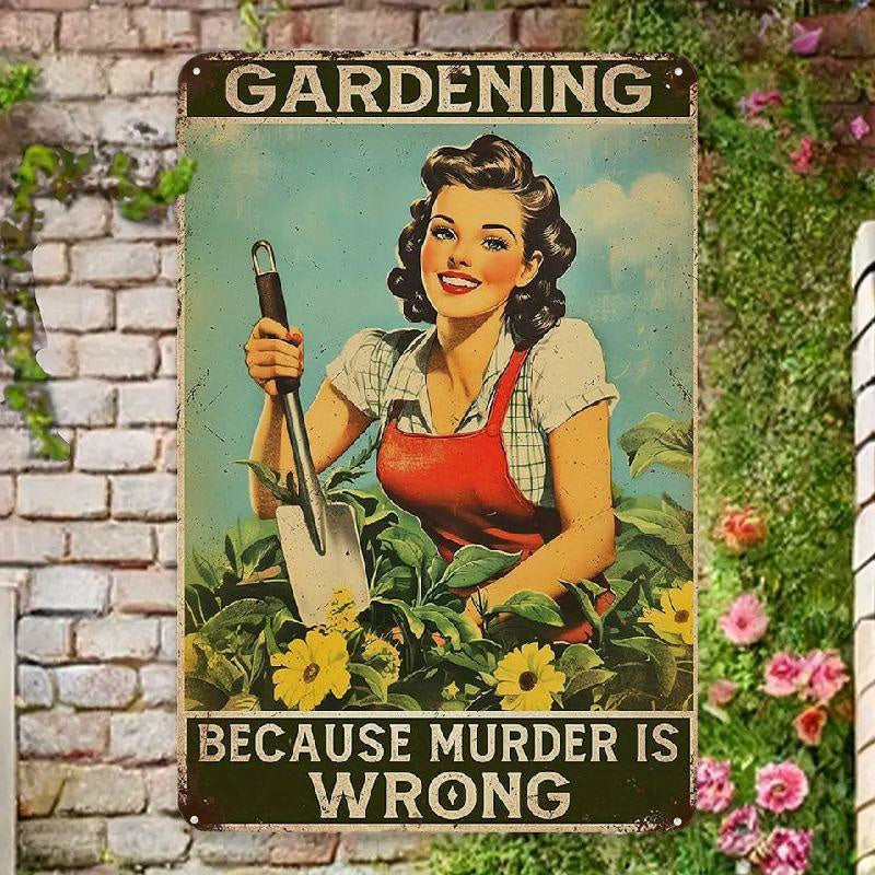 TEMU Metal Tin Signs, Gardening Murder Is Metal Sign Retro Tin Signs Wall Decor For Farmhouse Home Bedroom 12×8 Inch Novelty Sign, Home