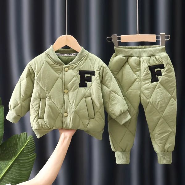 K19 Stylish Children&#039;s Letter-Inspired Outerwear Ensemble with Matching Hoodie and Trousers