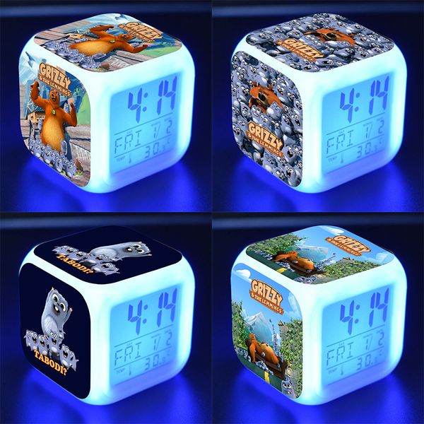 Desk Table Clocks Grizzy and the Lemmings Kids Alarm Clock 7 Colors Changing Night Light Led Digital Clock Children Desk Clock Despertador 2
