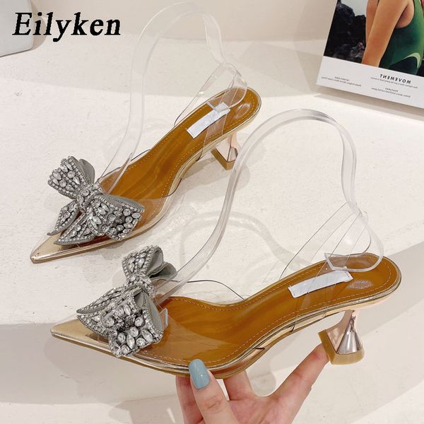 Eilyken CRYSTAL PVC Transparent High Heels Women Pumps Designer Summer Butterfly-knot Pointed Toe Wedding Party Jelly Sandals 3945