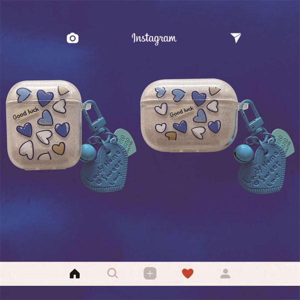 ddmygifts Blue Love Sparkling Pink Transparent Case Suitable Pro1-2-3 Generation Bluetooth Wireless Earphone Cover for Women A