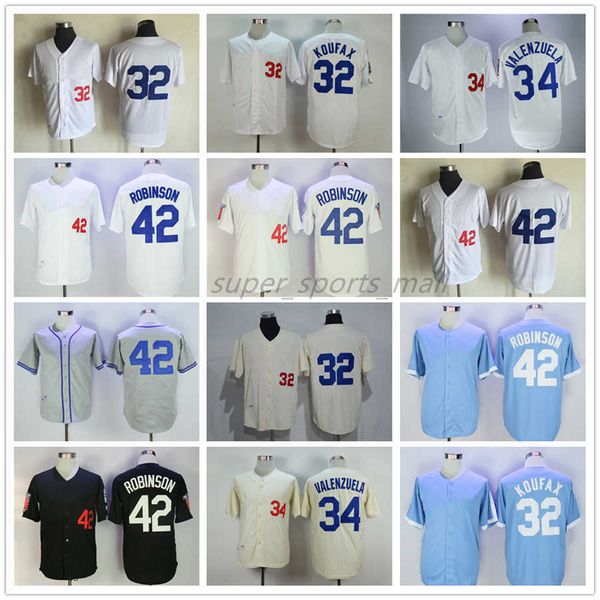 Vintage Baseball Jersey 42 Jackie Robinson 34 Fernando Valenzuela 32 Sandy Koufax 1955 Men Women Youth