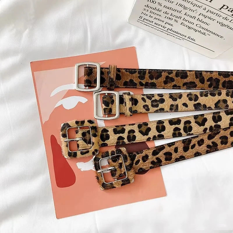 Womens waist belt decoration Korean version leopard print ruffled needle buckle fashionable jeans with a pleated casual style at the 250417