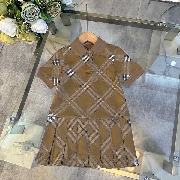 Popular lapel girls skirt summer Multicolor stripe design POLO shirt Princess dress kids designer clothes Pleated hemline baby partydress