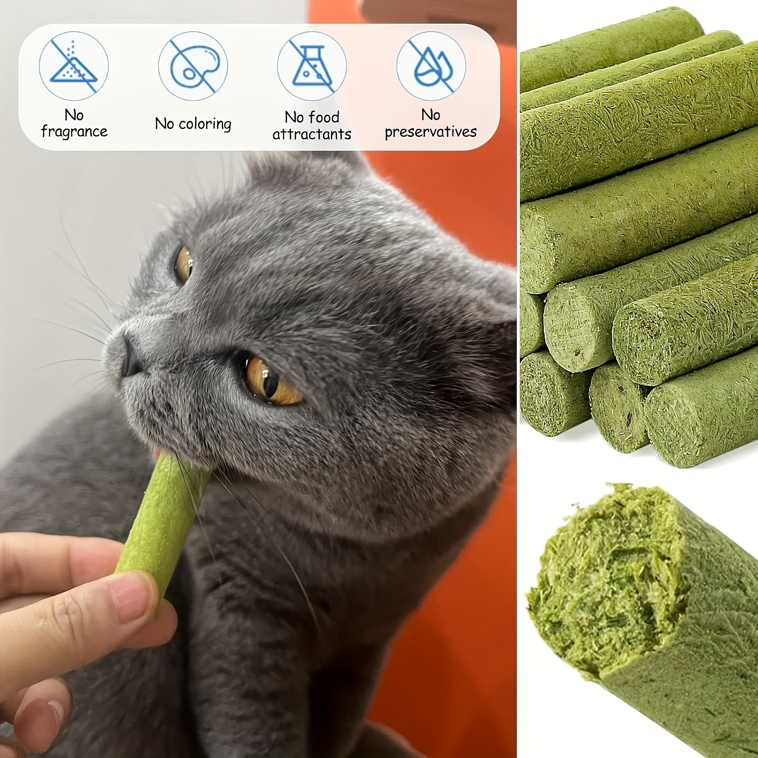 TEMU 15pcs Natural Cat Grass Dental Chews - Consumable Pet Treats For Teeth Cleaning, Hairball Control & Digestive Health, Dental Cat Snacks For