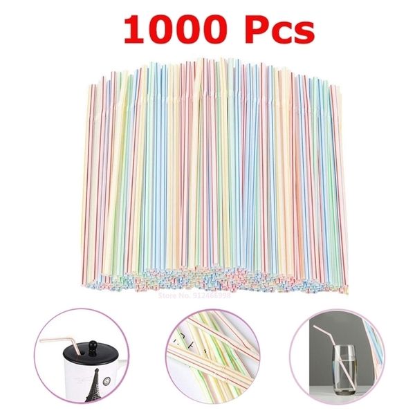 Disposable Cups Straws 1000 Pcs Plastic For Drinking Bar Party Supplies Flexible Rietjes Cocktail Colorful Striped Straw Kitchenware 221007
