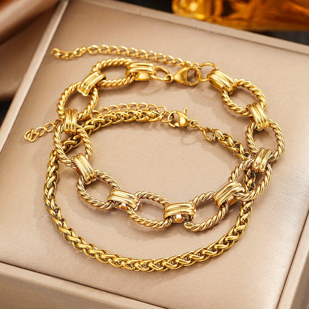 TEMU 2-pack & Cuban Chain Stainless Steel Bracelets, Double Layer Stackable Set. Minimalist, Tarnish-resistant, Daily Wear, Holidays& Vacations. Gift