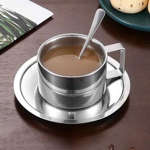 3-piece stainless steel coffee cup set double walled heat-resistant cup with sauce spoon beverage table kitchen coffee accessories Y240102
