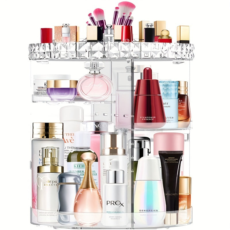 TEMU 360 Rotating Makeup Organizer, Makeup Brush And Lipstick Organizer, Large Capacity Storage, Dresser Storage, Diy Adjustable Rotating Makeup