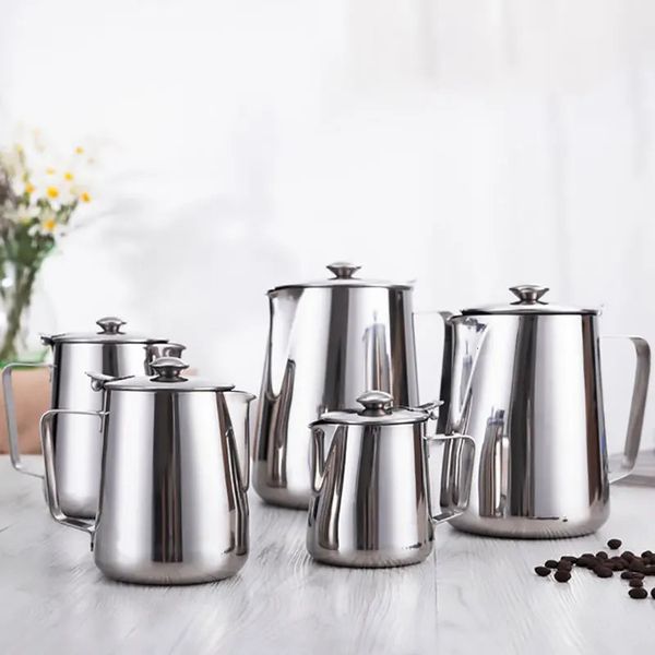Stainless Steel Milk Frothing Pitcher with Lids Espresso Steam Coffee Barista Kettle Latte Cappuccino Milk Cream Cup Jug 240808